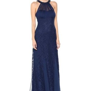 Nightway lace halter gown, eggplant color.